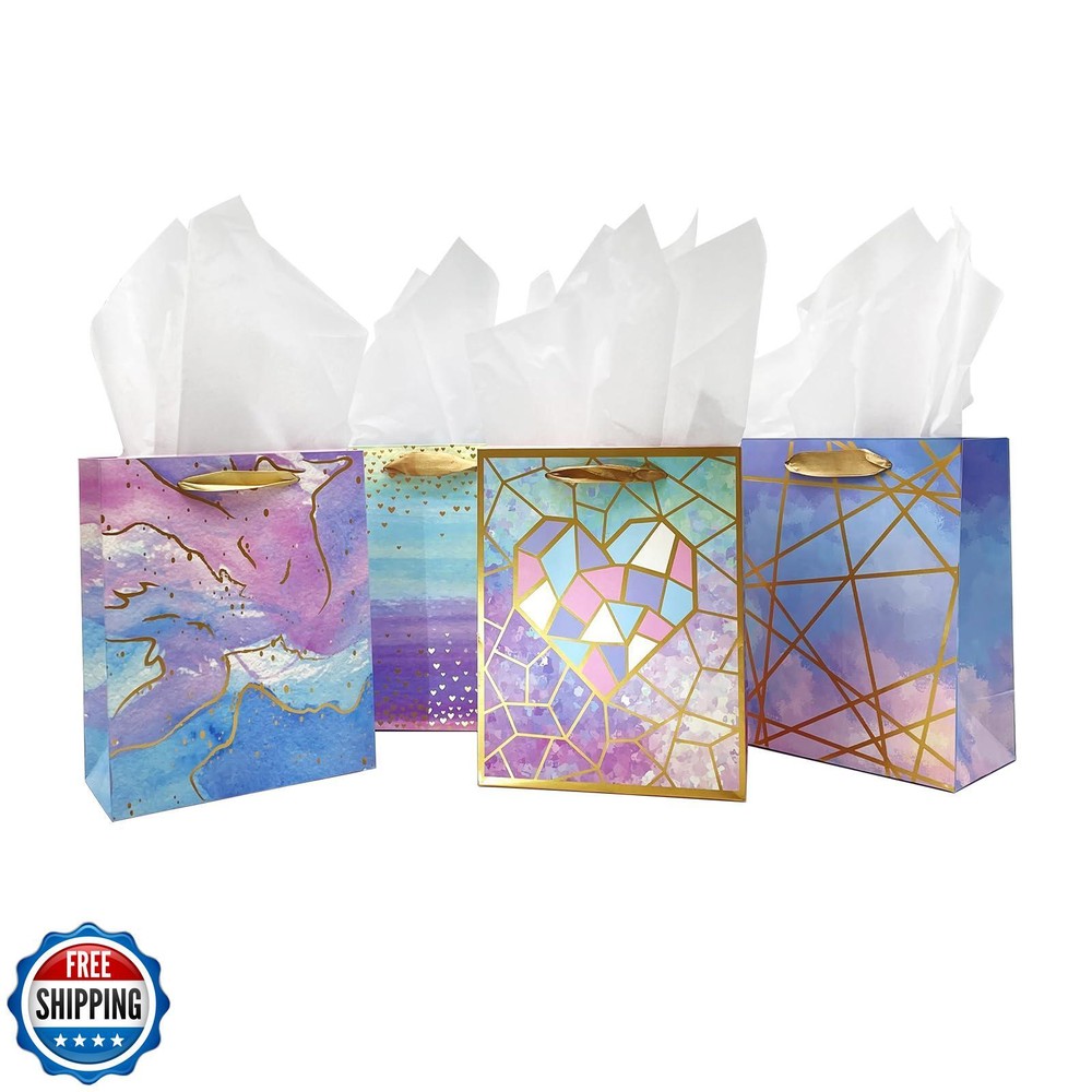 HiCivan 12 Pack Medium & Small Gift Bags with Tissue Paper 7x4x9 Inches for Party Favors