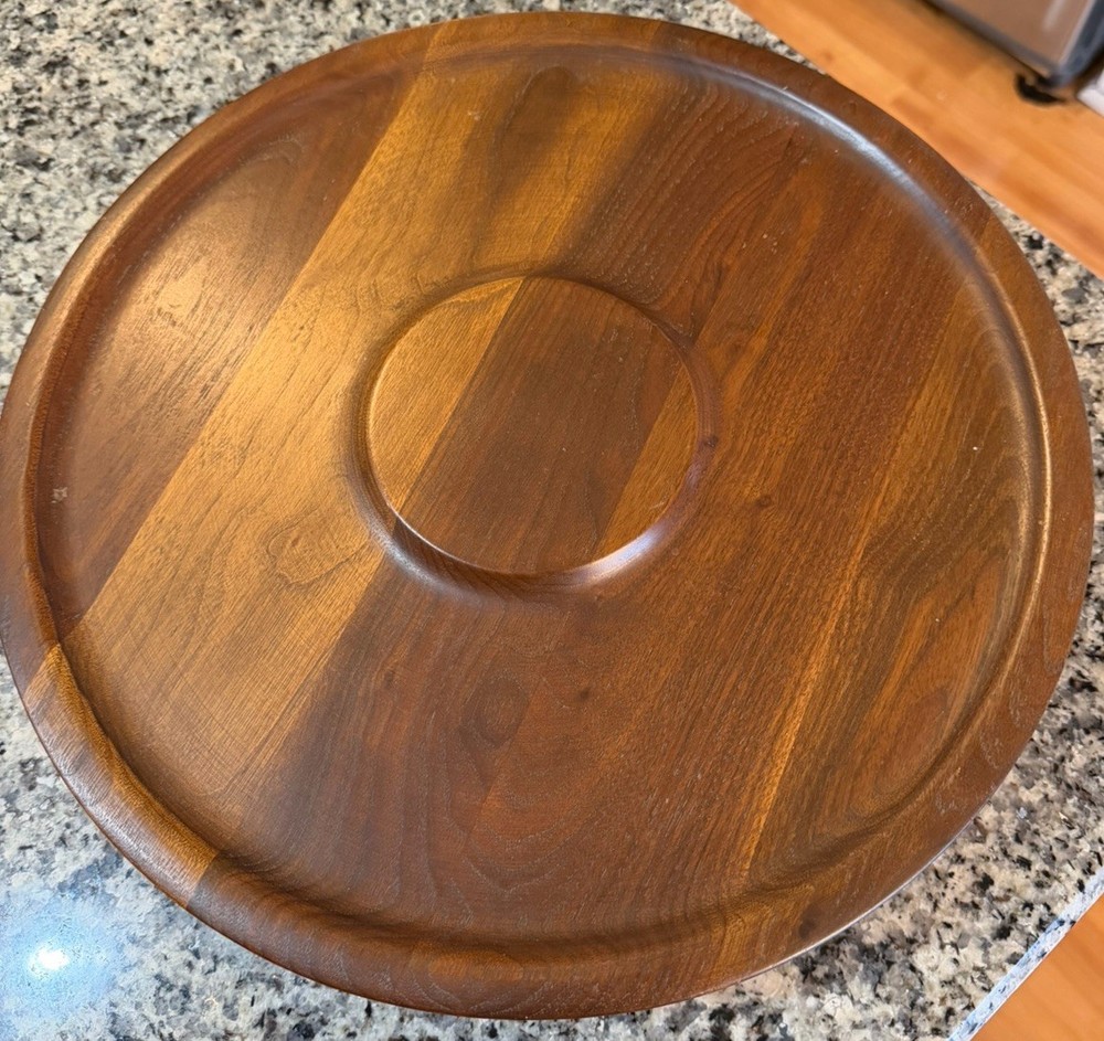 Vintage 14” Solid Walnut Lazy Susan / Turntable