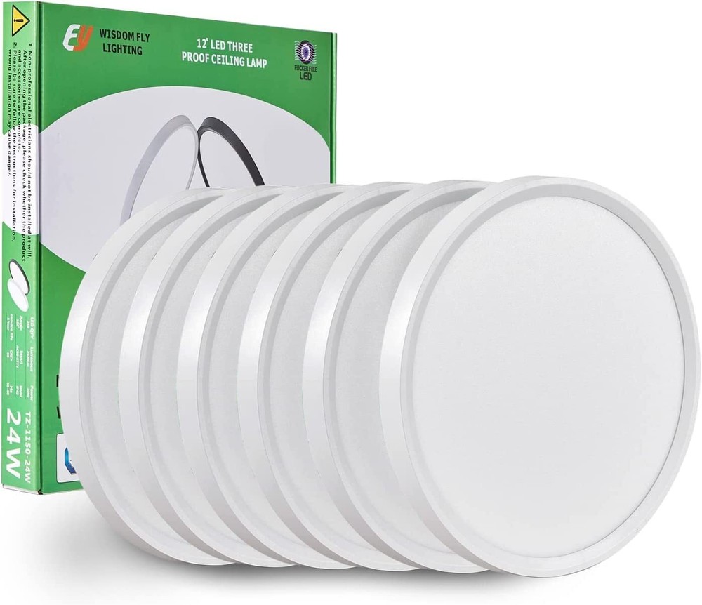 6PK 12 Inch LED Flush Mount Ceiling Light, 24W, 2520LM, 3000K/4000K/6000K CCT...