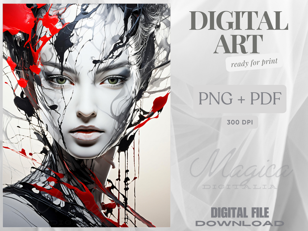 Woman Portrait, Abtsract Paint Digital AI Art, Wall, Poster, Print, Home Decor