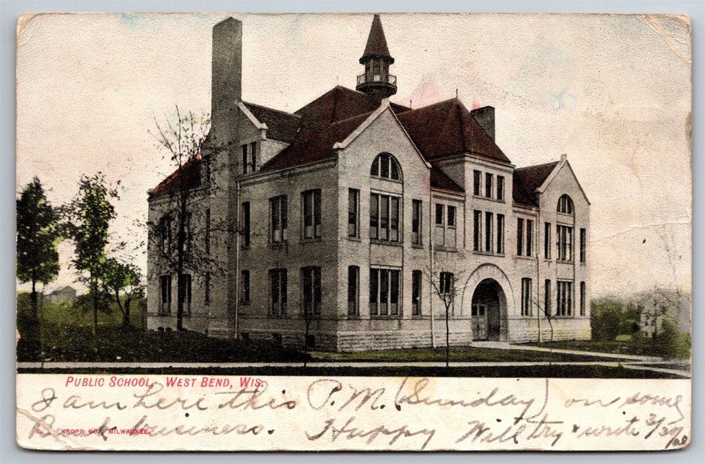 Public School West Bend WI C1908 UDB Postcard AC13