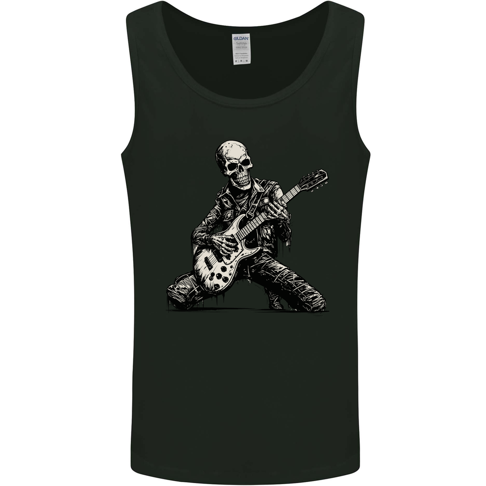 Rock n Roll Skeleton Skull Guitar Player Music Mens Vest Tank Top