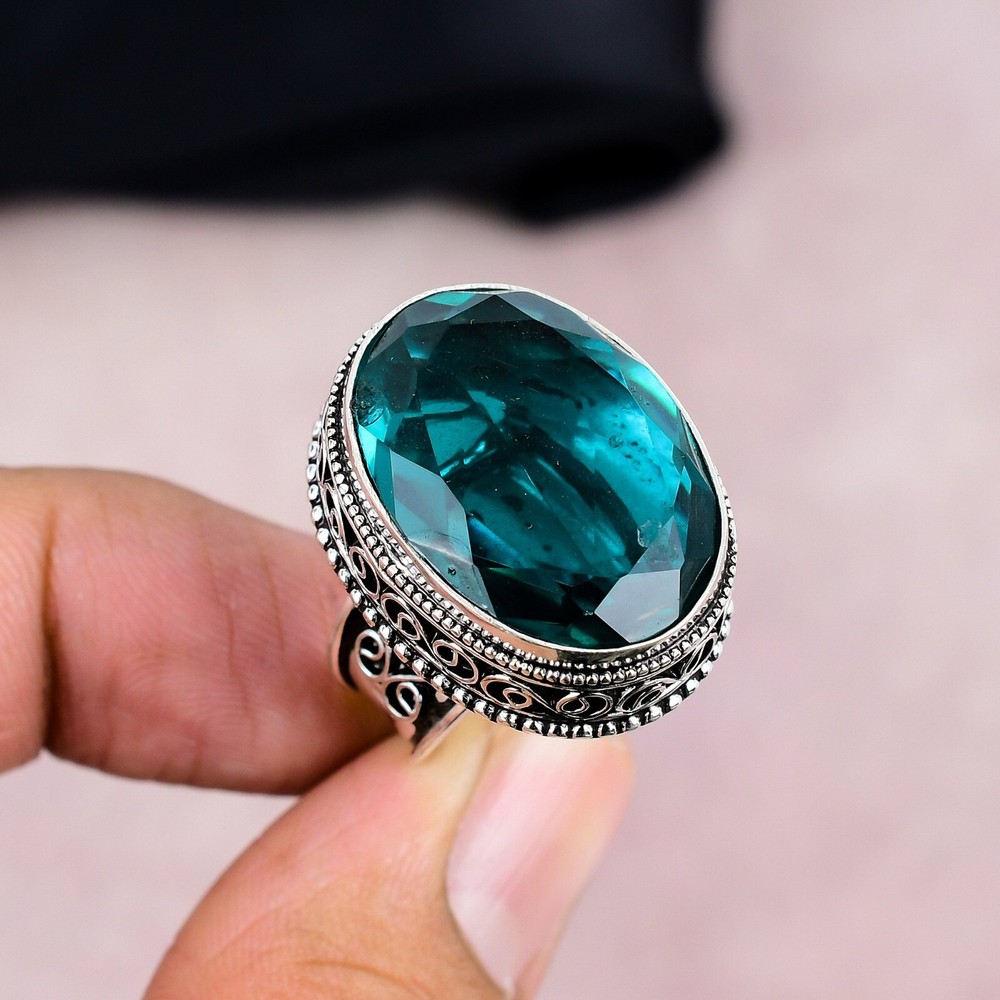 Aqua Apatite Gemstone Silver Ring 925 Sterling Silver Handmade Jewelry Gift Love