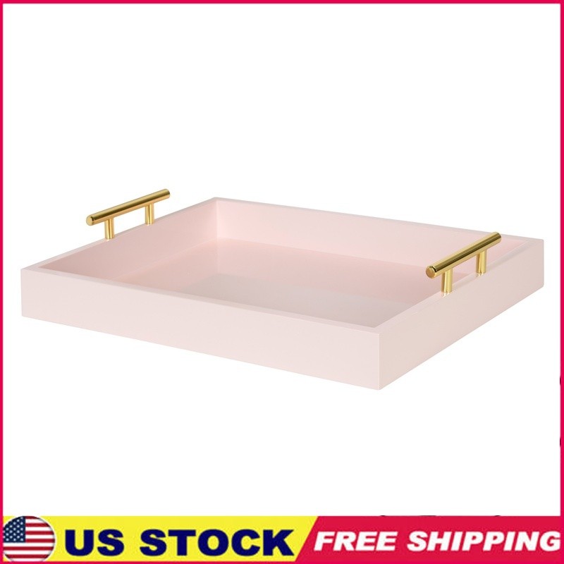 Modern Decorative Tray W/ Gold Handles Serving & Organizing Home Decor New