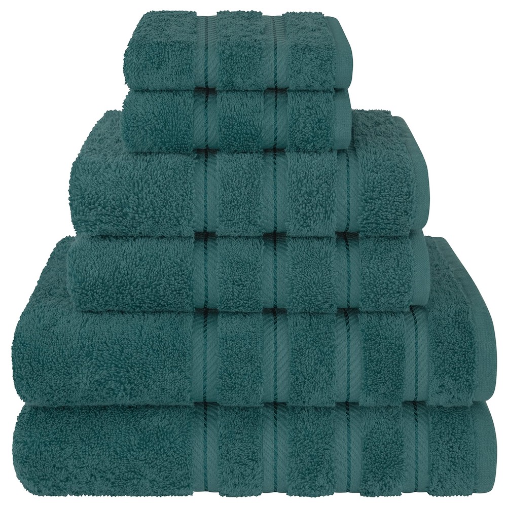 Luxury 6-Piece Turkish Cotton Towel Set in Teal - 2 Bath, 2 Hand, 2 Washcloths