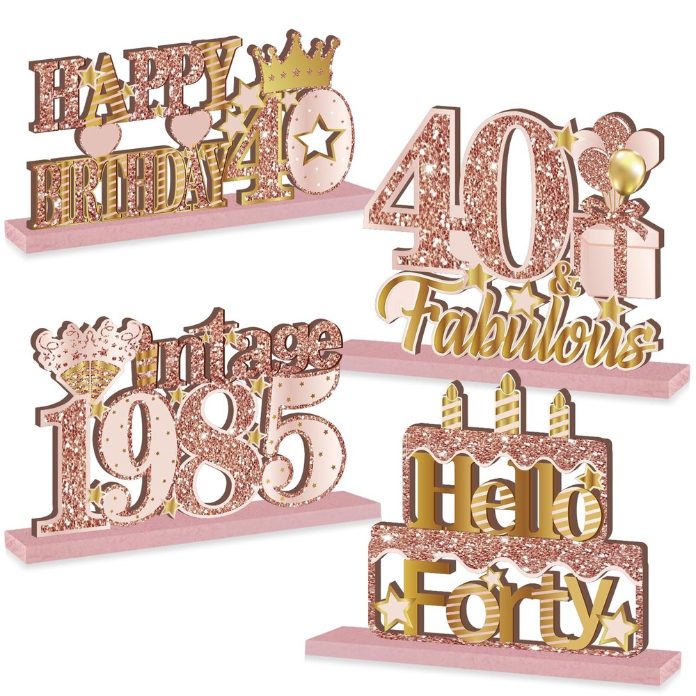 Yatufom 4 Pieces 40th Birthday Decorations Wooden Vintage 1985 Table
