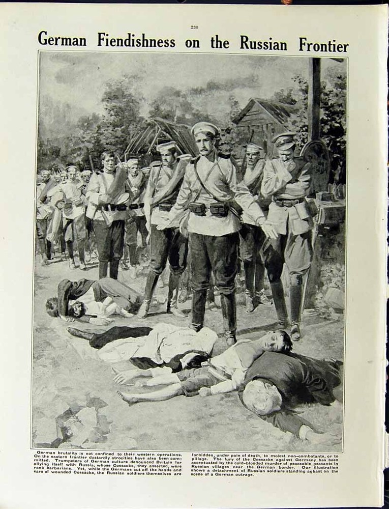 Original Old Antique Print 1915 World War Russian Siers Mikolaiev German Dead