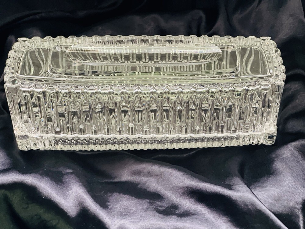 Vintage Princess House Crystal 2pc Butter Dish ,Cigar Holder Trinket Box