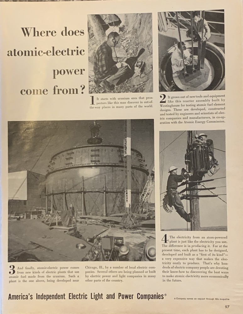 1958 Americas Electric Light & Power Co PRINT AD Atomic-Electric Power VTG 1950s
