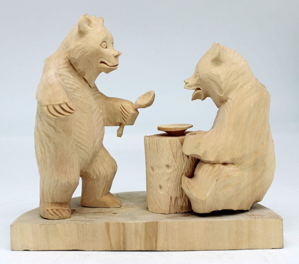 One-of-a-Kind Bear's Dinner Wood Carved Figurine 5.5