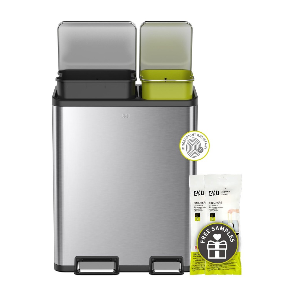 EcoCasa Stainless Steel Dual Step Trash Can for Recycling, 30L+20L Rectangula...