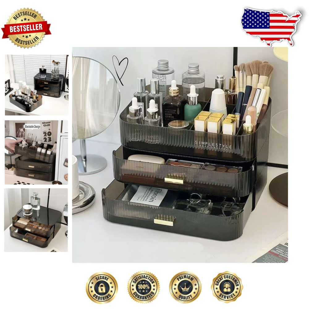 Large Capacity Makeup Organizer with Drawers & Compartments - Chic Black Design