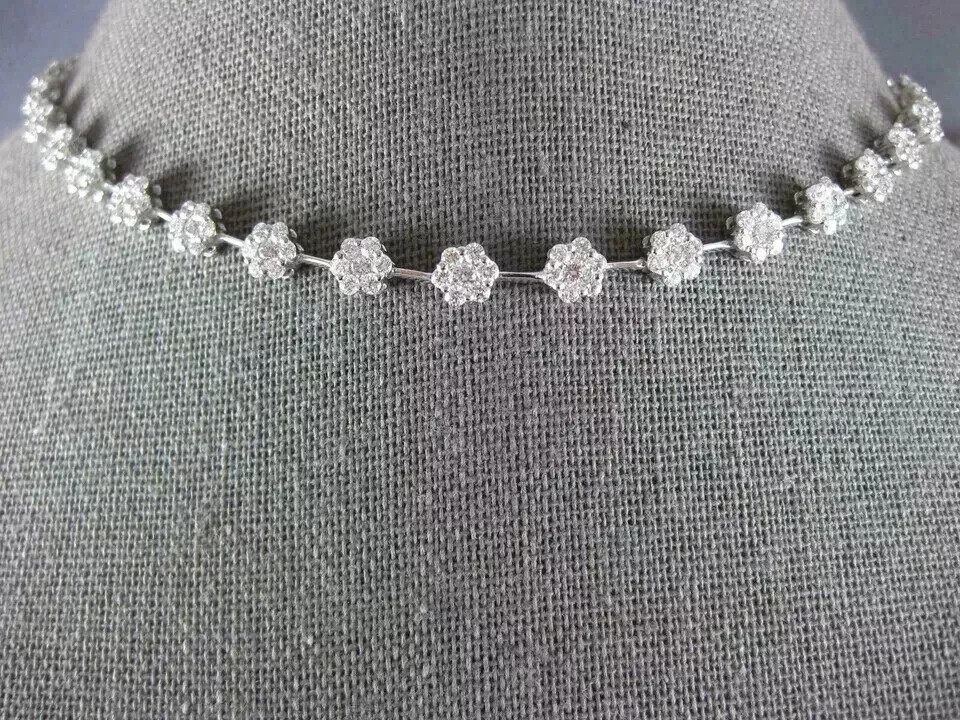 15Ct Round Lab-Created Diamond Flower Tennis Necklace 14K White Gold Plated 18
