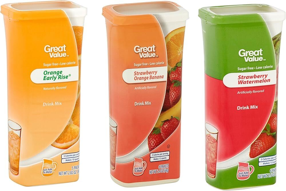 Drink Mix, Sugar Free, Early Rise Orange, Orange Strawberry Banana and Strawb...
