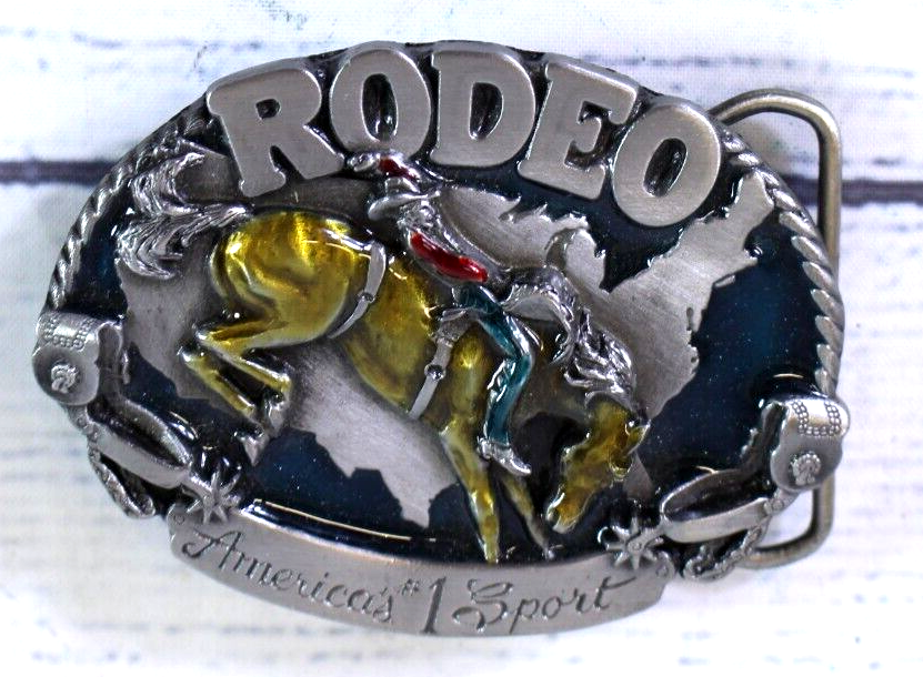 Rodeo America's #1 Sport Pewter Belt Buckle SISKIYOU PEWTER & ENAMEL
