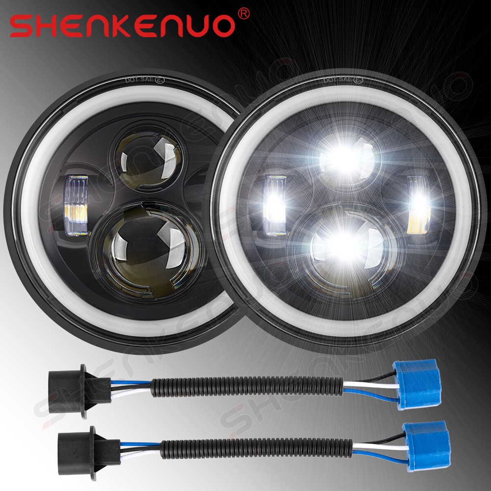 2PCS 7-Inch Round LED Headlights for Chevy P10 P20 P30 Vans Hi-Low Beam with DRL