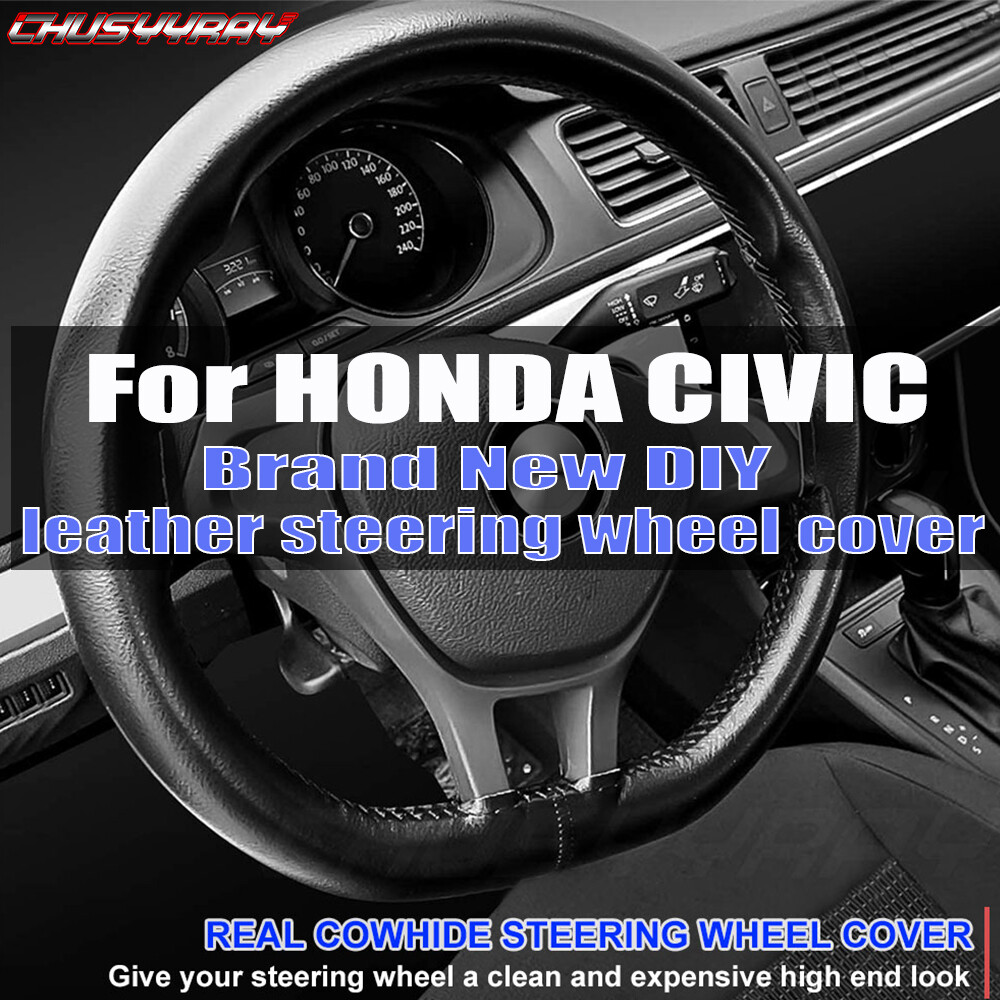 For Honda Civic 2006-2021-Replacement Leather Steering Wheel Cover Black 15''