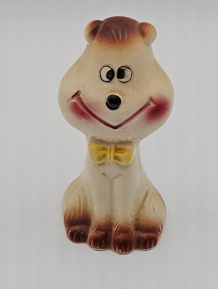 Vintage MCM cross Eyed Dog Figurine Made In Japan Porcelain Hand Painted 5.5
