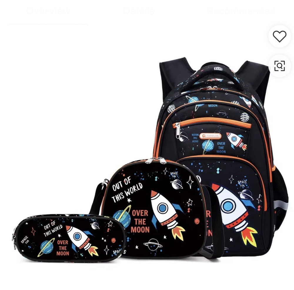 3 Piece Kids School Backpack Set – Rocket Galaxy Print with Lunch Bag & Case
