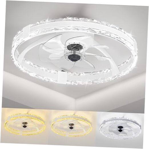 Ceiling Fans with Lights and Remote, 20'' Low Profile Flush Mount Ceiling White