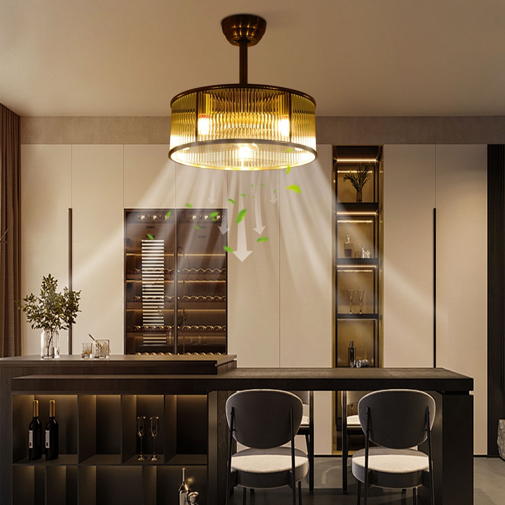 Gold Remote Control Ceiling Fan Light for Bedroom Indoor Use  