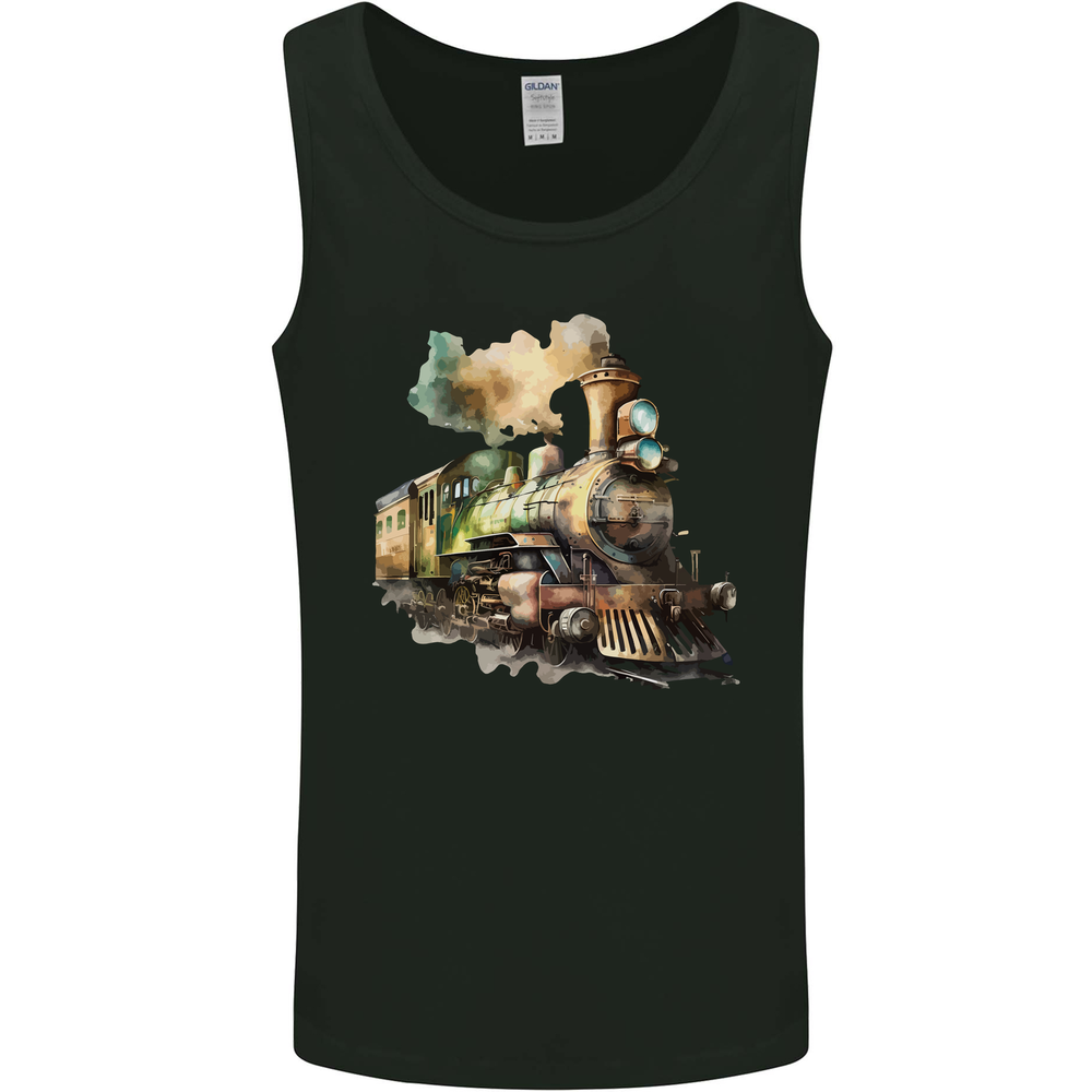 Locomotive Watercolour Trainspotter Trains Mens Vest Tank Top