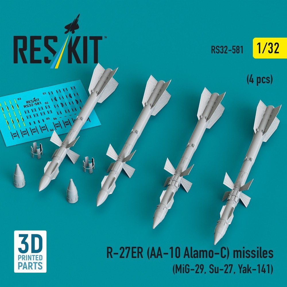 Soviet Air-to-Air Missiles R-27ER Alamo-C (4pcs) 1/32 Resin Kit ResKit RS32-0581