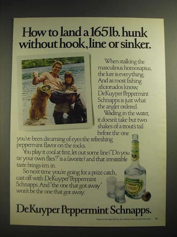 1983 DeKuyper Peppermint Schnapps Ad - Land a 165lb. Hunk