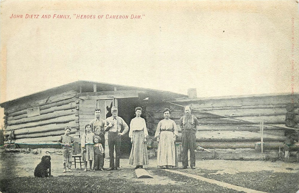 c1910 Rice Lake Wisconsin John Dietz Family Heroes Cameron Dam Postcard 25-7076