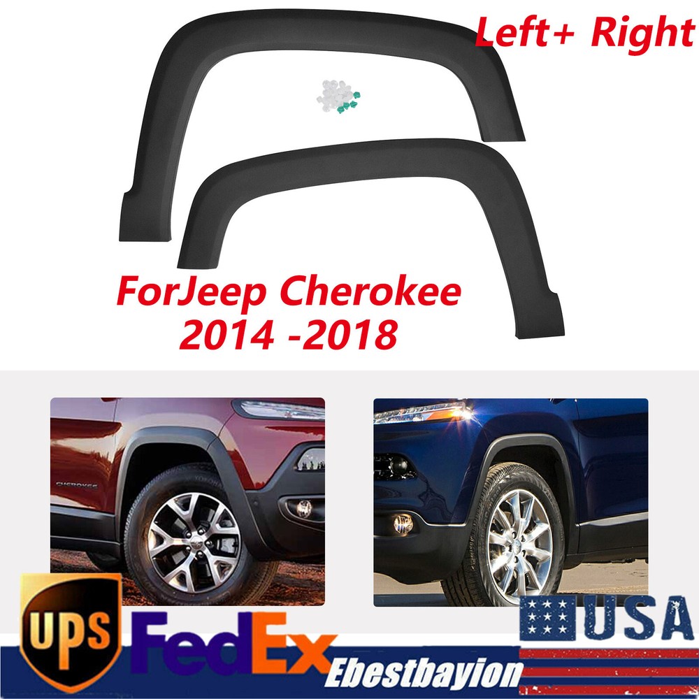 Black Front Left+Right 2Pcs Fender Flares Set For 2014-2018 Jeep Cherokee
