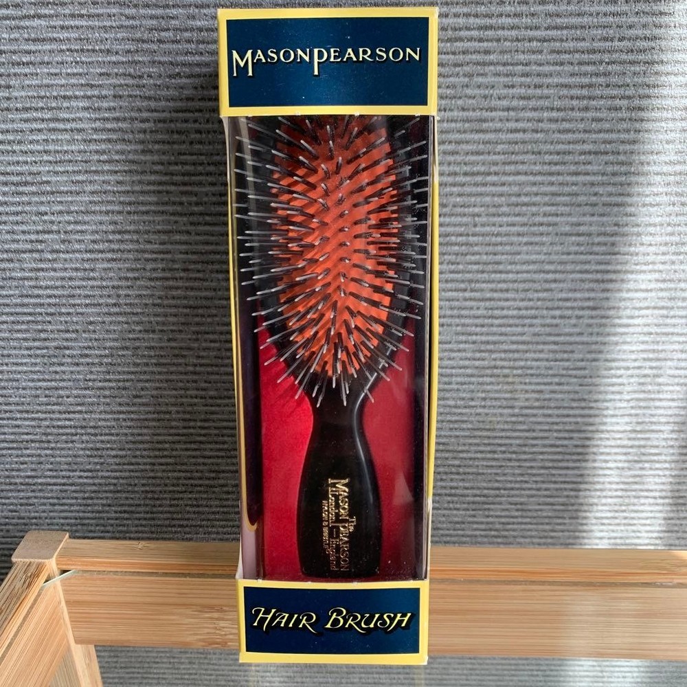 Mason Pearson Pocket Mix Dark Ruby—All Mason Pearson hairbrushes are handmade.