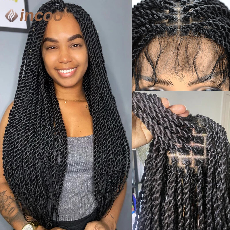 Box Braid Twist Full Lace Front Wig with Knotless Faux Locs