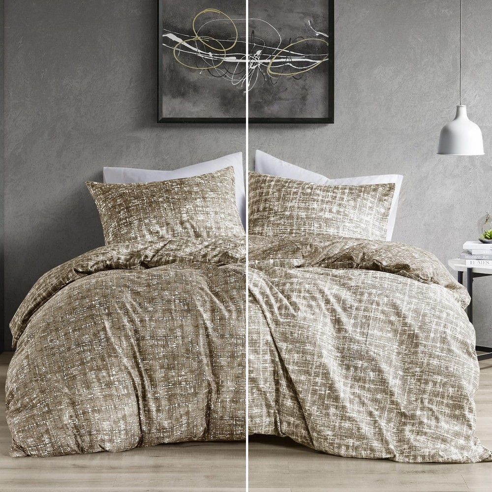 Queen Comforter Set - Taupe Bedding for All Season, Ultra Soft 3 Pieces Rever...