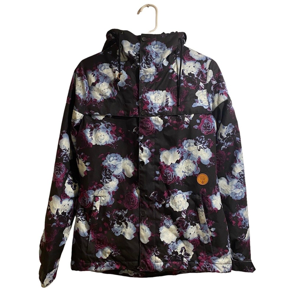 Volcom Snowboard Winter Ski Jacket Black Purple Floral Women’s Size Small