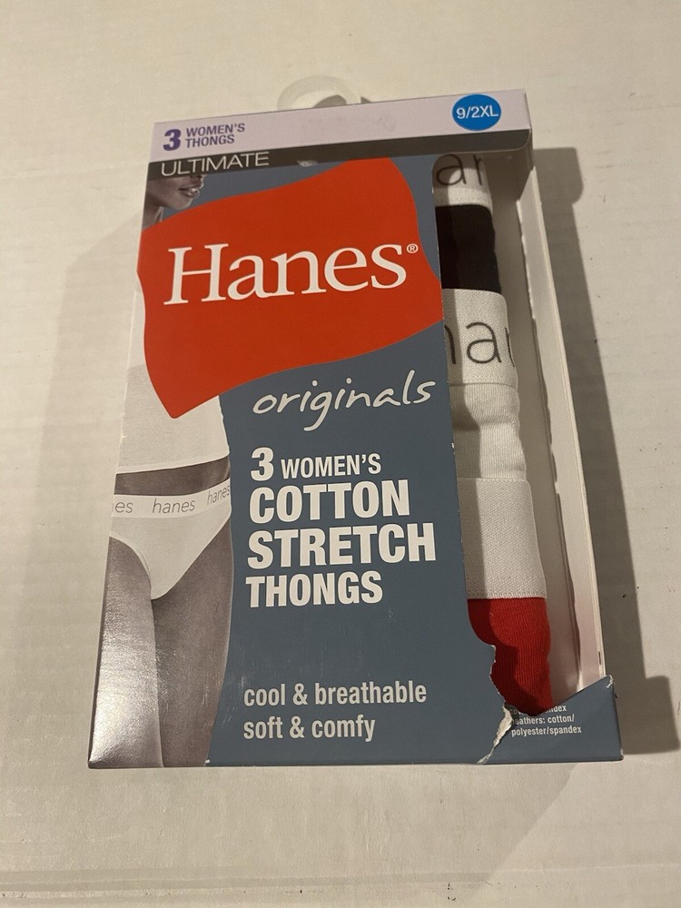 3-New Womens Hanes Cotton Stretch Thongs Size 9/2XL