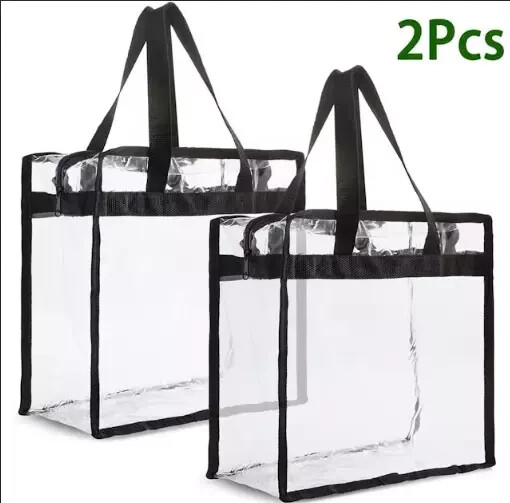 2-Pack Stadium Approved Clear Tote Bags with Handles for Beach Concert 12x6x12