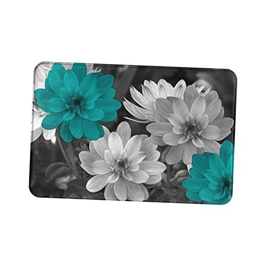 Teal Grey Flowers Bath Rug, Super Cozy Absorbent Bath Mat Non-Slip Rug for