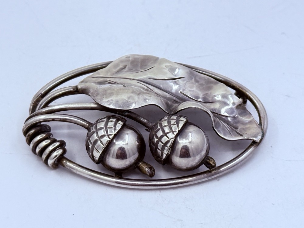Georg Jensen Hand Wrought Sterling Silver Action Leaf Pin Brooch 2.25”x1.25”