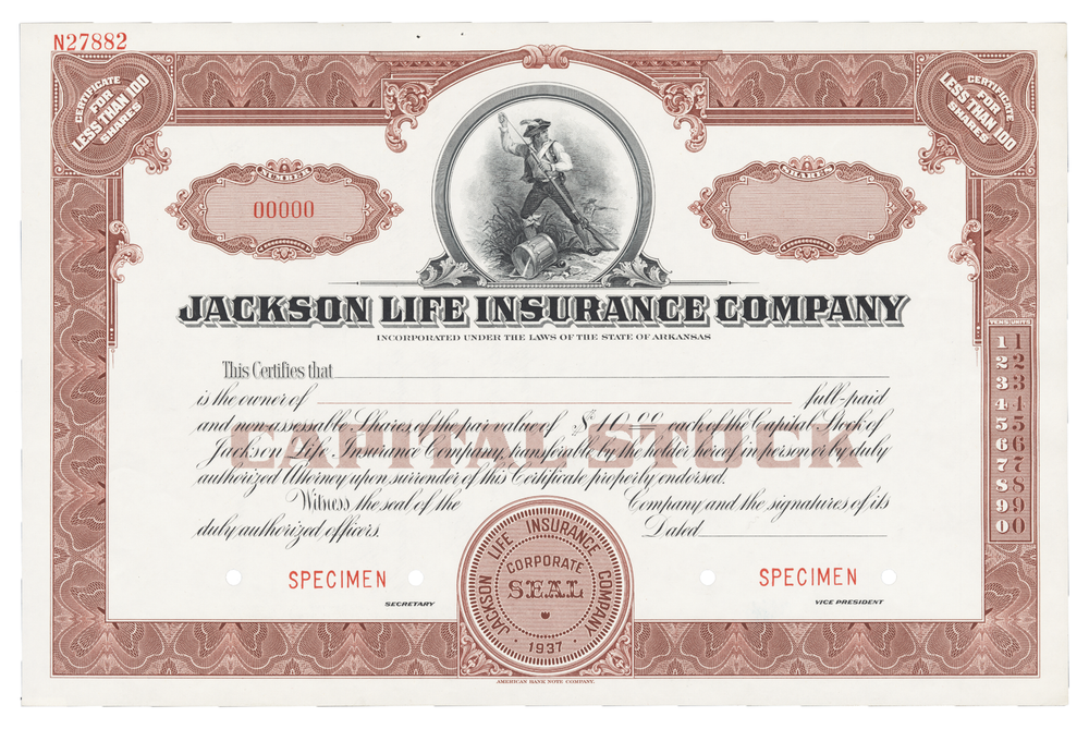 Jackson Life Insurance Company. Stock Certificate.