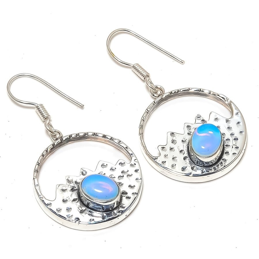 Milky Opal Gemstone Handmade Silver Earrings Jewelry 1.5