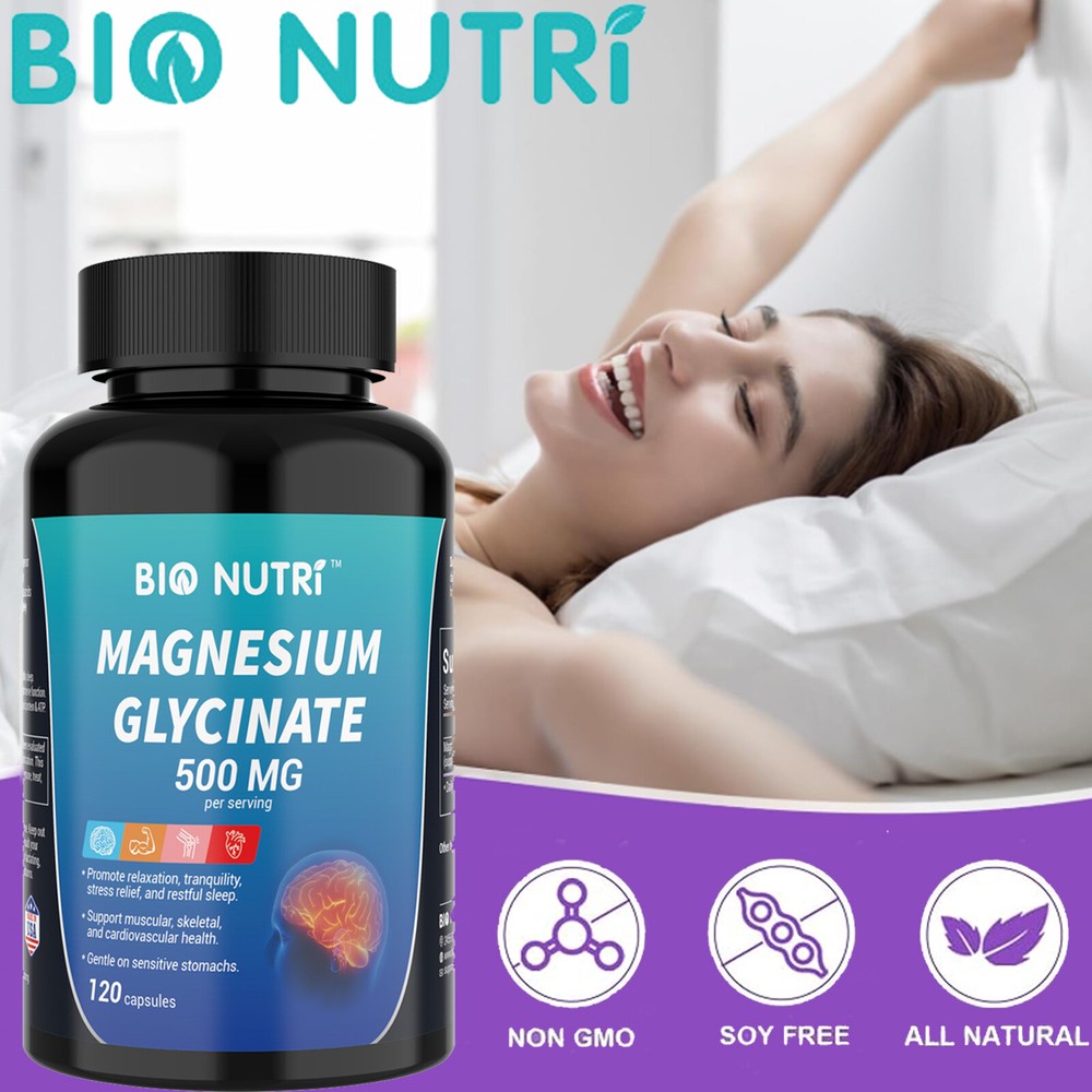 Magnesium Glycinate 500mg - 120 Capsules For Sleep, Stress Relief Support Bone