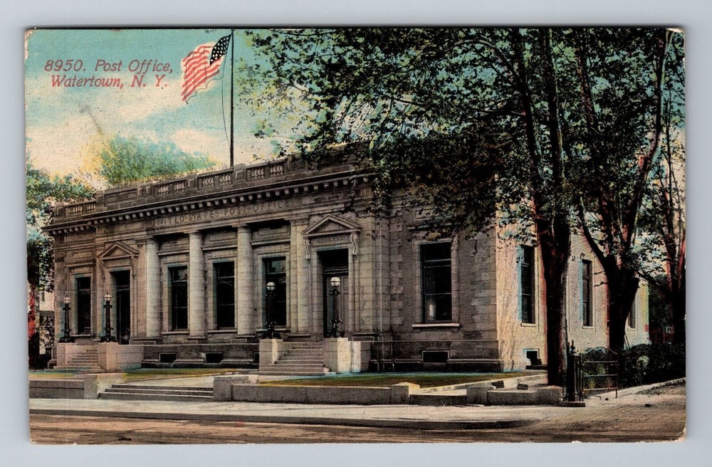 Watertown NY-New York, Post Office Vintage Souvenir Postcard