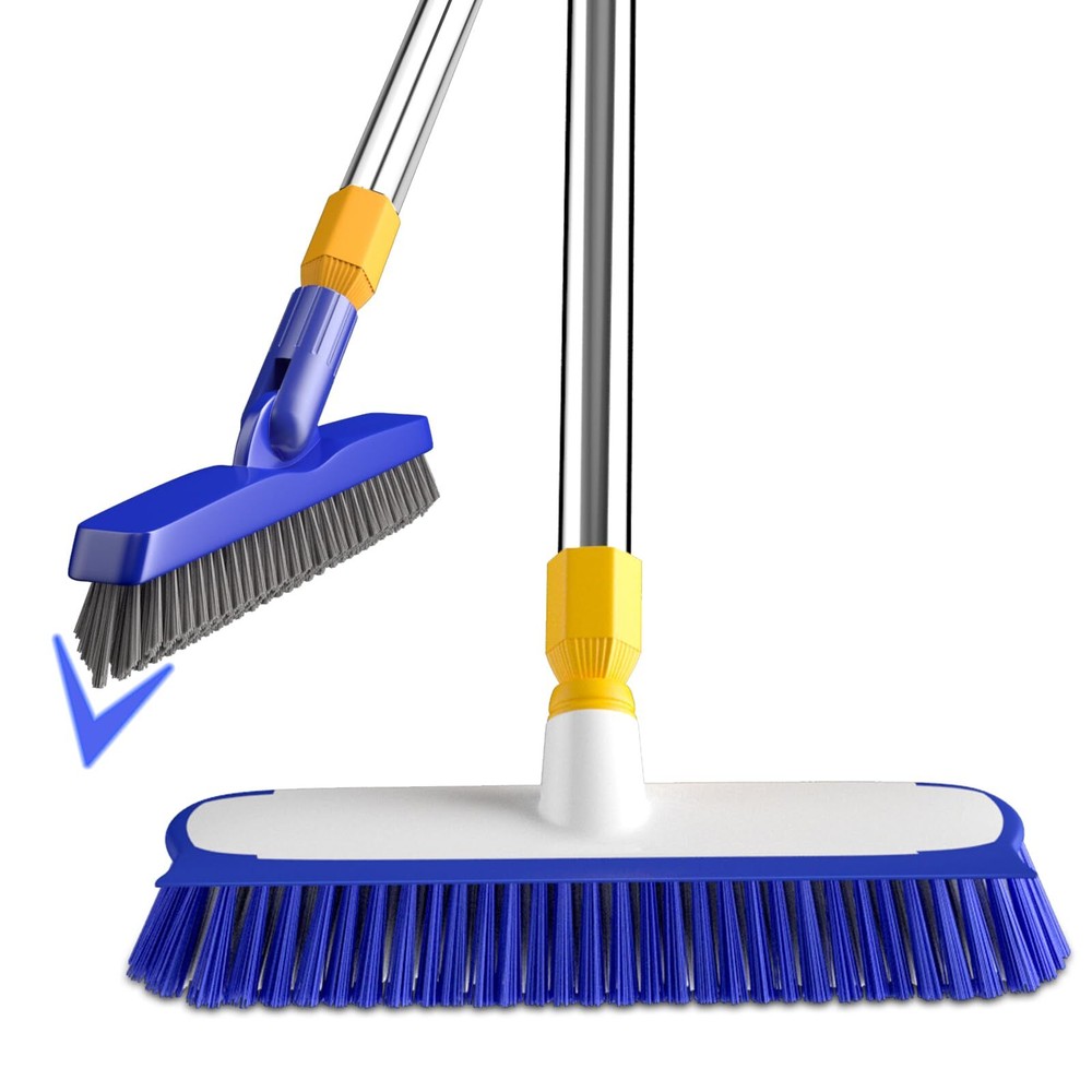 12-Inch Wide Floor Scrub Brush with Long Handle for Tile and Grout Cleaning  