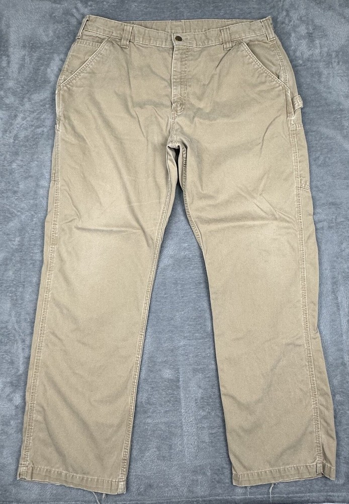 Carhartt Carpenter Pants Mens Fit 38x31 Khaki Brown Canvas Workwear Outdoor READ