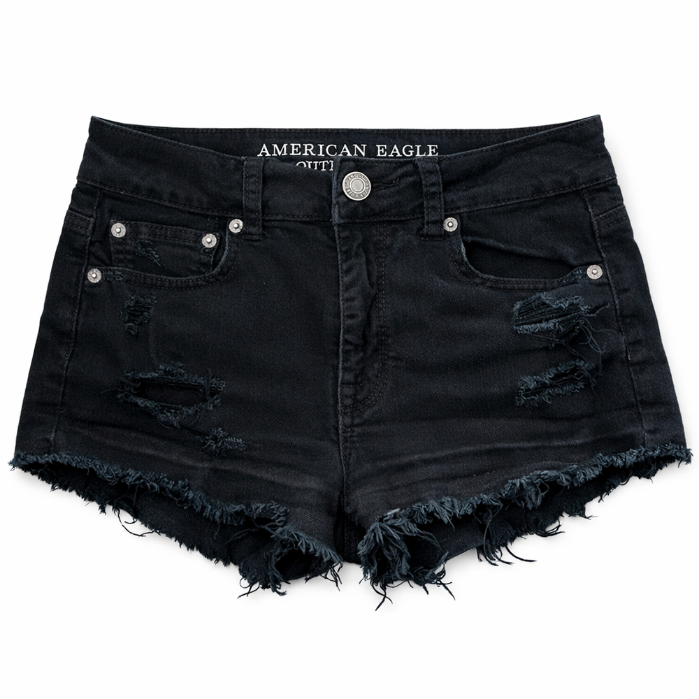 American Eagle Denim Shorts Women Size 4 Mid Rise Dark Wash Distressed Frayed