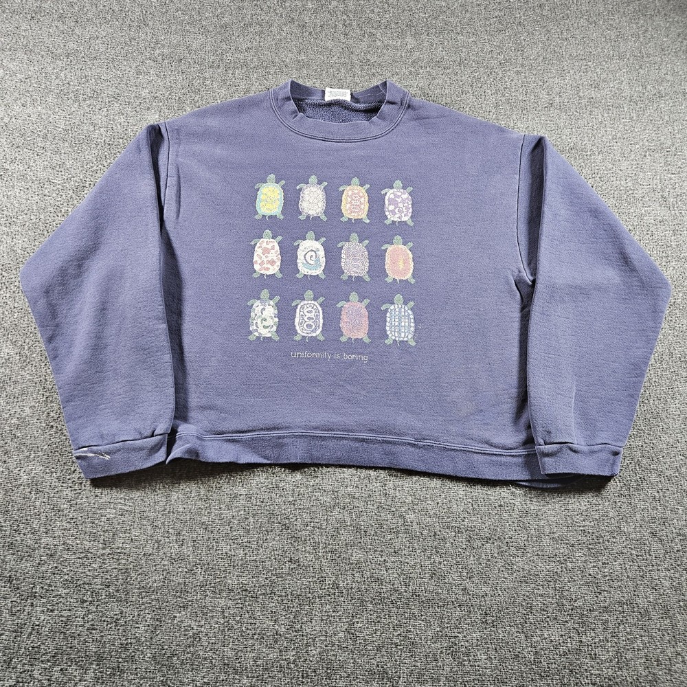 Vintage Turtles Nature Crewneck Sweatshirt Women's Cropped Blue 90s Size Medium
