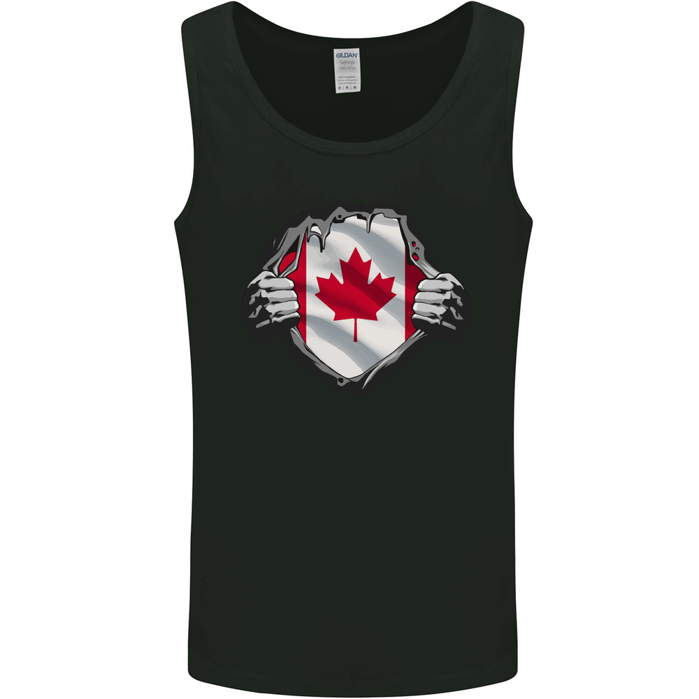 Canadian Flag Ripped Torn Gym Canada Day Mens Vest Tank Top