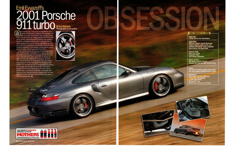 2001 PORSCHE 911 TURBO 510-HP ~ ORIGINAL 2-PAGE ARTICLE / AD