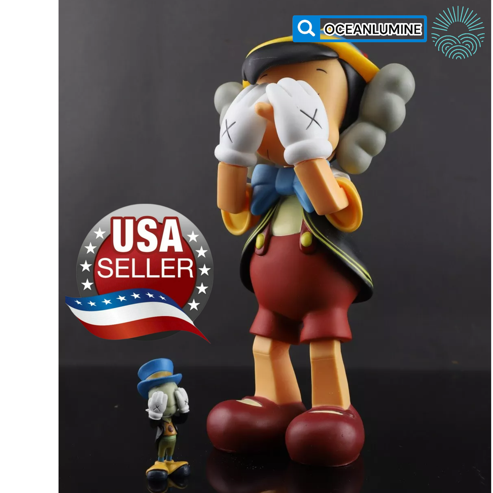 US Seller For Kaws Fans, 9.8 inch Kaws Pinocchio And Jimmy Cricket Set Figurine