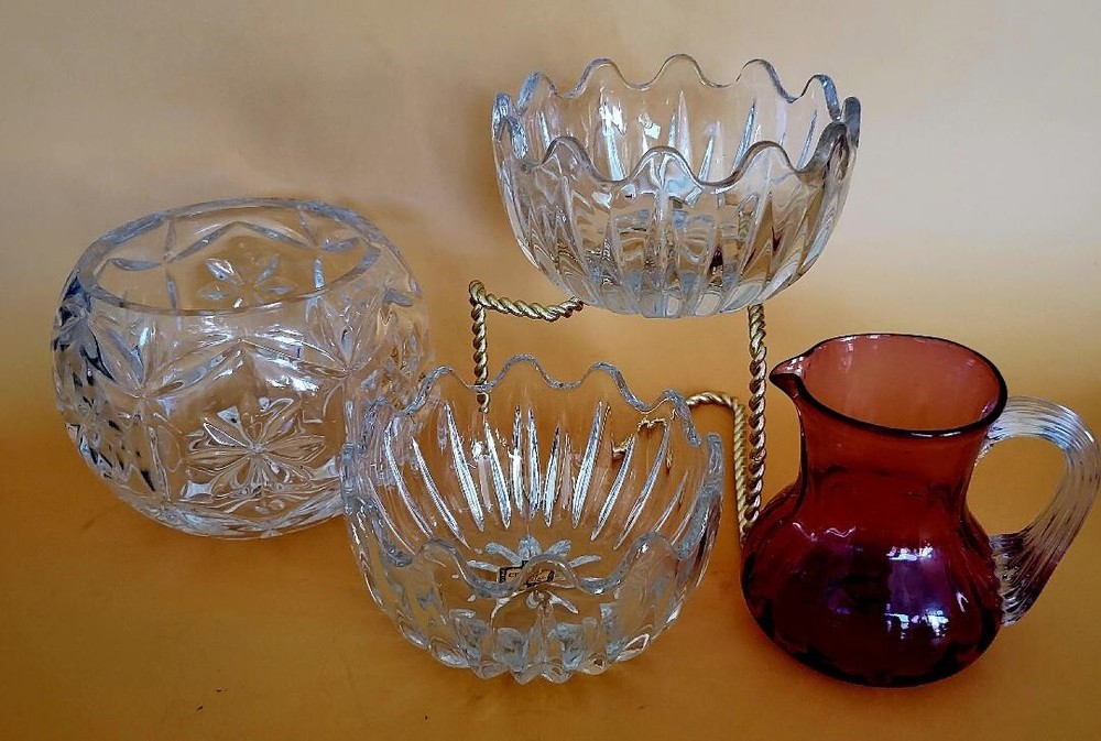 24% Lead Clear Crystal Serving Pieces & Hand Blown Creamer See Details for Size
